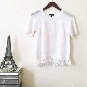 J. Crew White Short Sleeve Knit & Frill Pullover Sweater Top, M